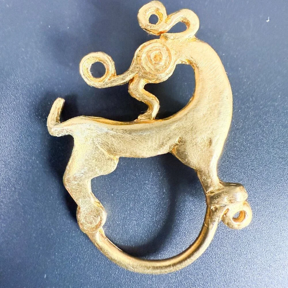 Peggy Yunque 1995 Gold Tone Tribal Scythian Animal Style Deer Stag Brooch